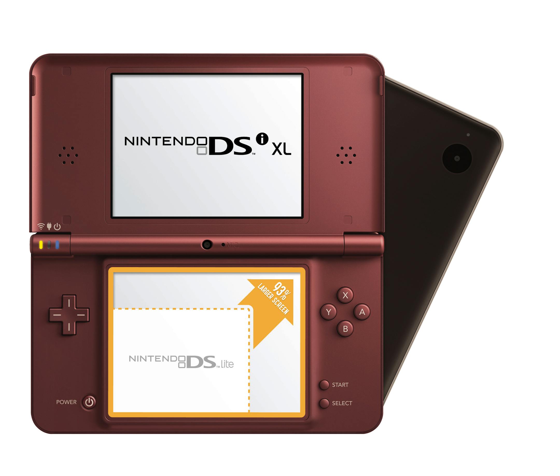 The Nintendo DSi XL has screens that are 93 percent larger than those of the Nintendo DS.