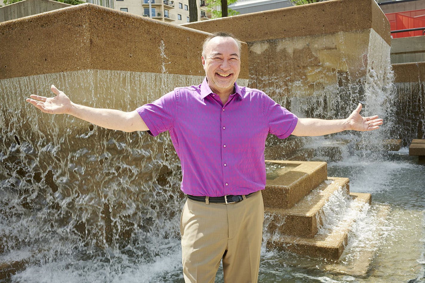 Jon Kimura Parker, artistic partner for the Minnesota Orchestra's new Summer at Orchestra Hall, posed on the renovated Peavey Plaza last summer. Photo by Tony Nelson