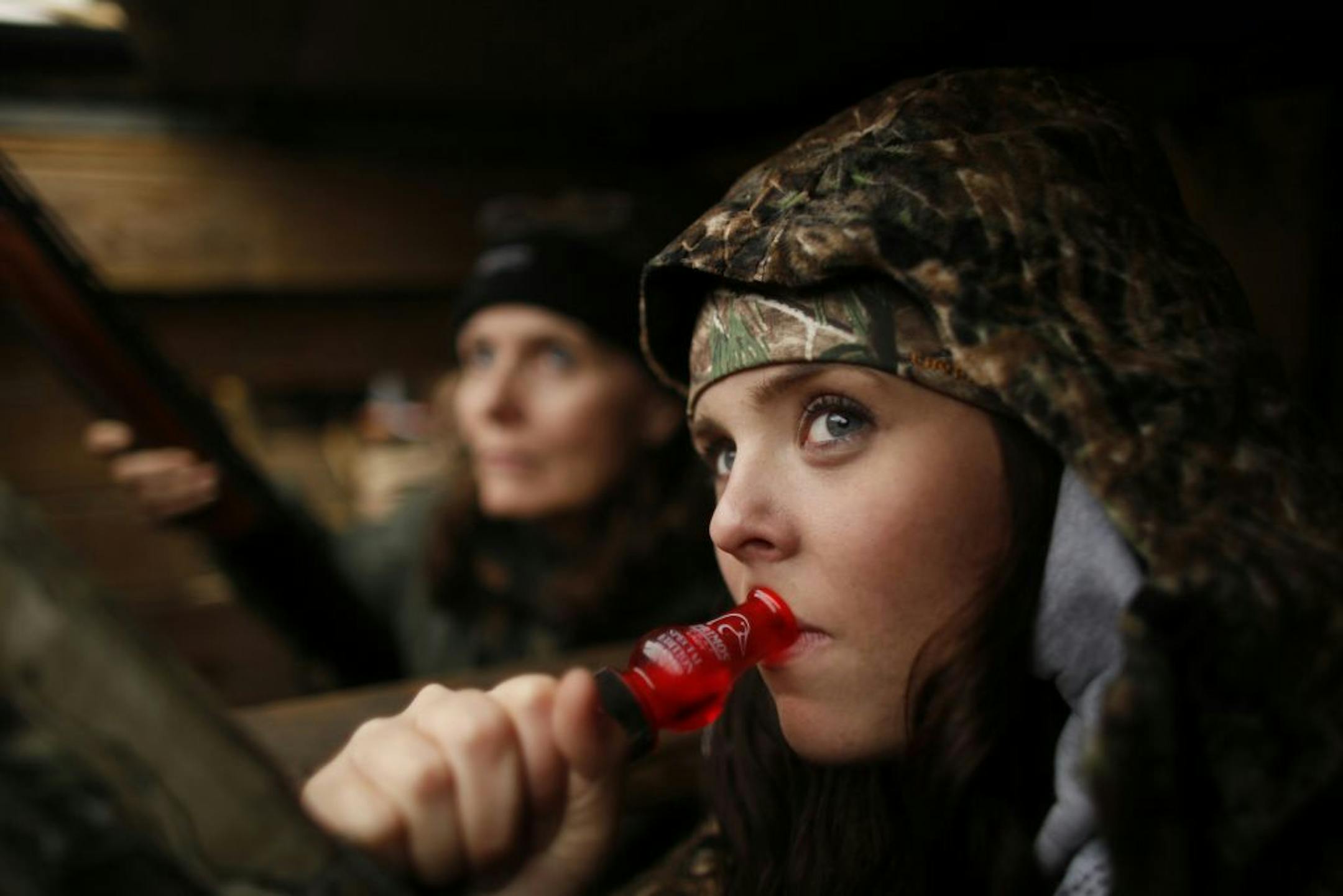 Kara Wattunen, 23, of New Brighton called ducks during a mentored waterfowl hunt near Fergus Falls last fall, part of a Becoming an Outdoors Woman course.