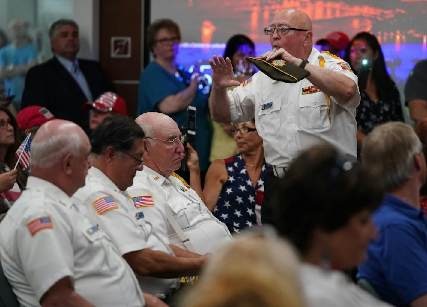 VFW Post 7051 Mike Johnson asked the audience to be respectful so they could all hear from the council members.