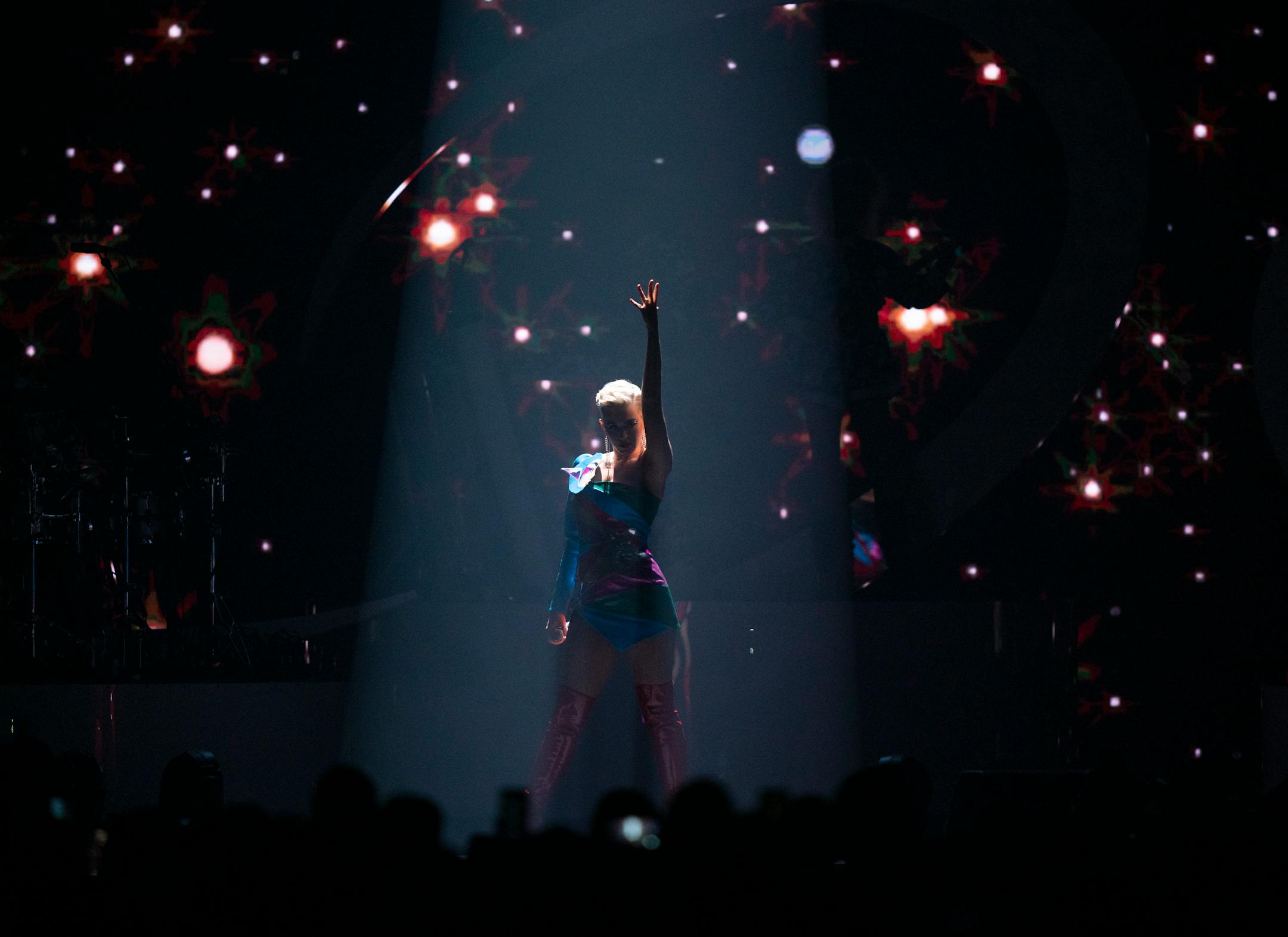 Katy Perry early in her show at The Armory in Minneapolis Sunday night. ] JEFF WHEELER • jeff.wheeler@startribune.com Katy Perry performed at The Armory in Minneapolis on Sunday night, April 7, 2019 as part of the March Madness Music Series.