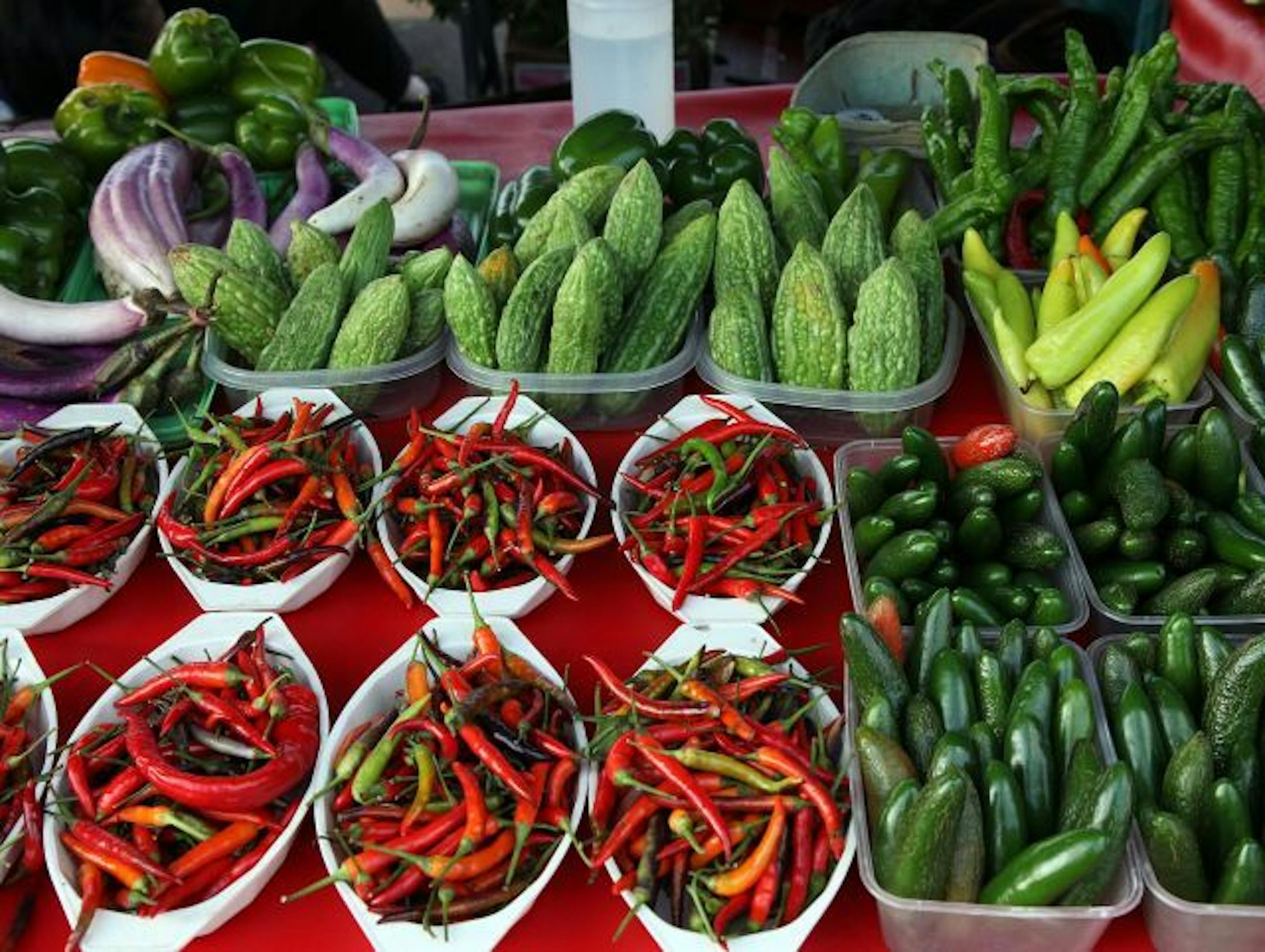 TOM WALLACE � twallace@startribune.com Assign #20009265A Slug: Hmong0917 Date: Sept 8, 2009 Hmong cooking - The cook, Mai Ly shops at the Hmong Farmers Market on University and Dale in St. Paul � The market caters to the traditional cookers. Veggie display