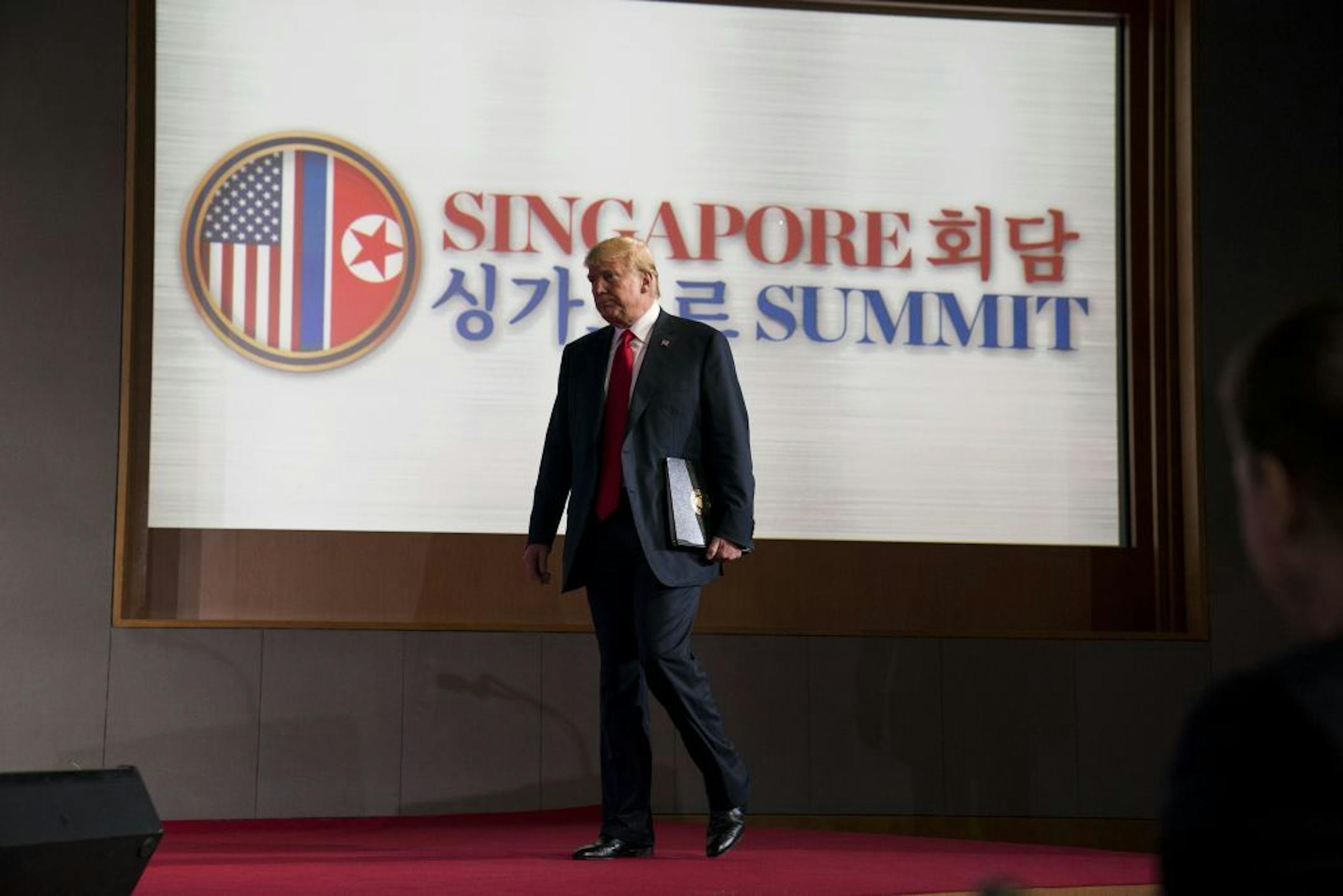 President Donald Trump at a news conference after meeting with Kim Jong Un of North Korea, on Sentosa Island in Singapore, June 12, 2018. Members of Congress reacted to the pronouncements from Singapore with distrust, with some Republicans saying President Trump must ratify any nuclear accord.