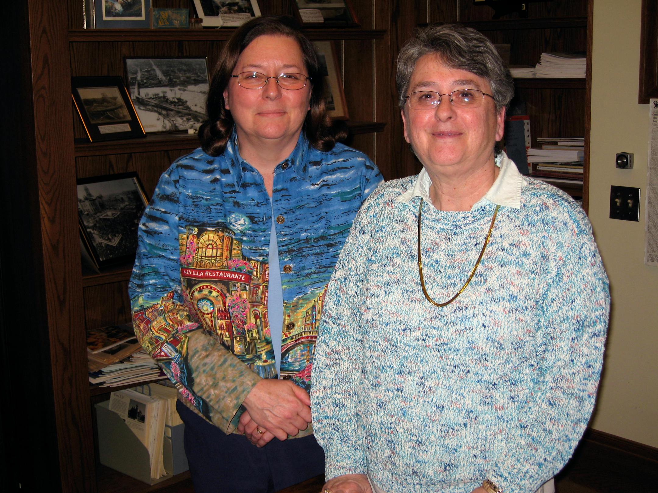 Cindy Thury Smith, left, curator of the Pioneer Room, with Shirley Dalaska, who's doing Civil War research.
