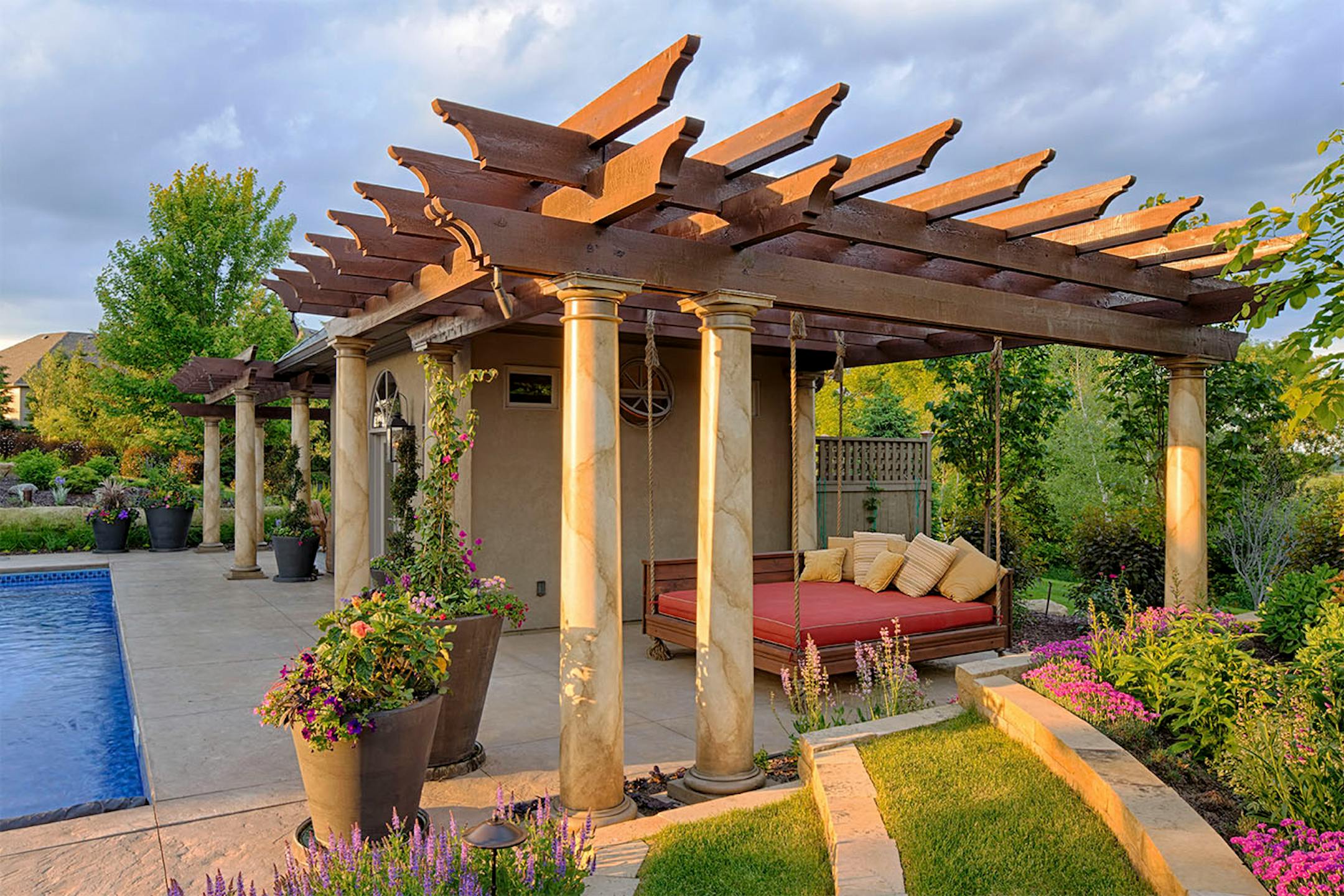 The pergola overlooking the pool.