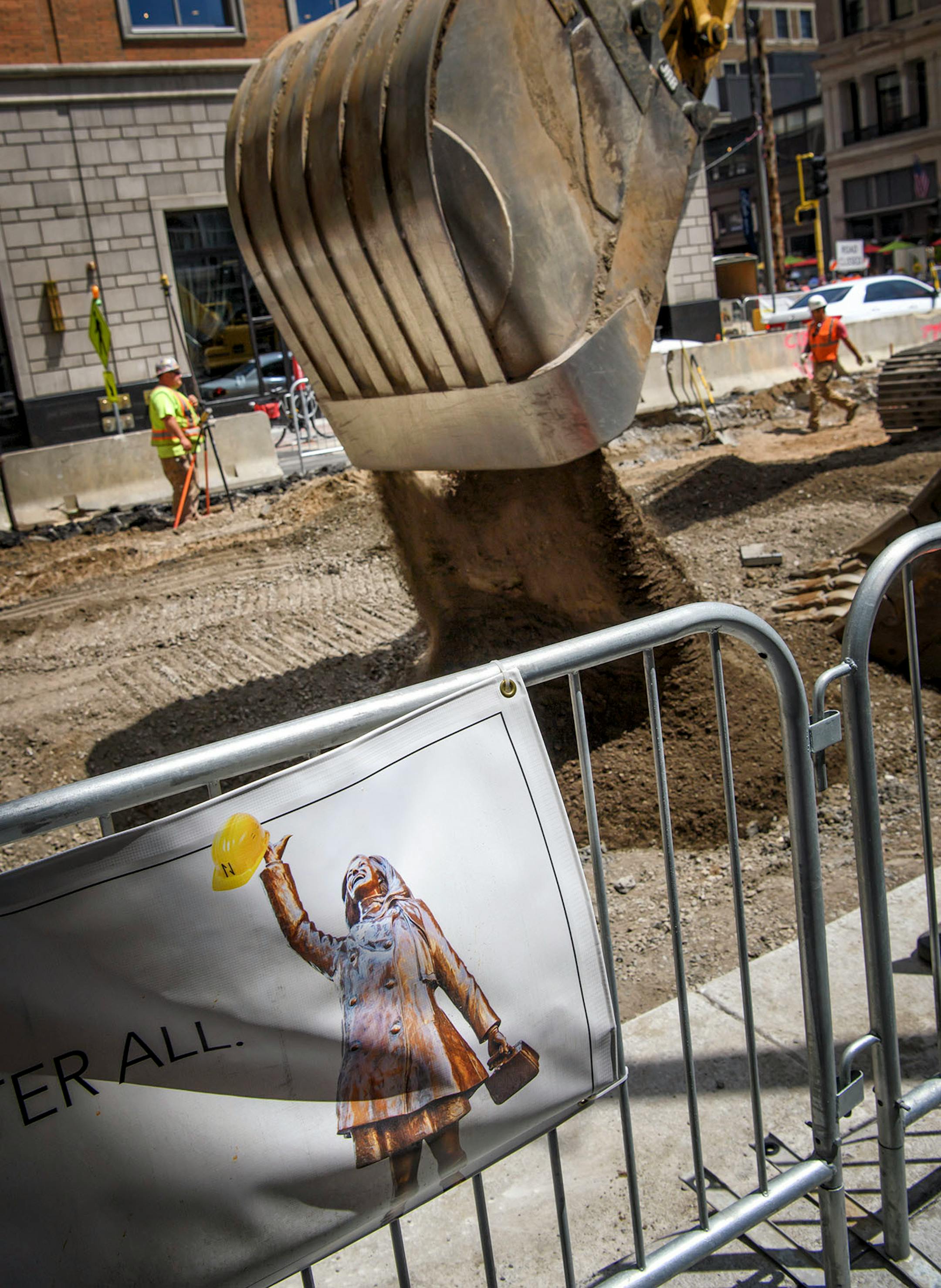 Nicollet Mall is still very much a construction zone but trees are coming soon.