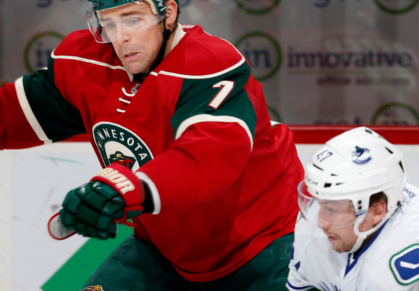 Wild forward Chris Porter collided with Vancouver's Sven Baertschi in the third period of a Dec. 15 game at Xcel Energy Center.