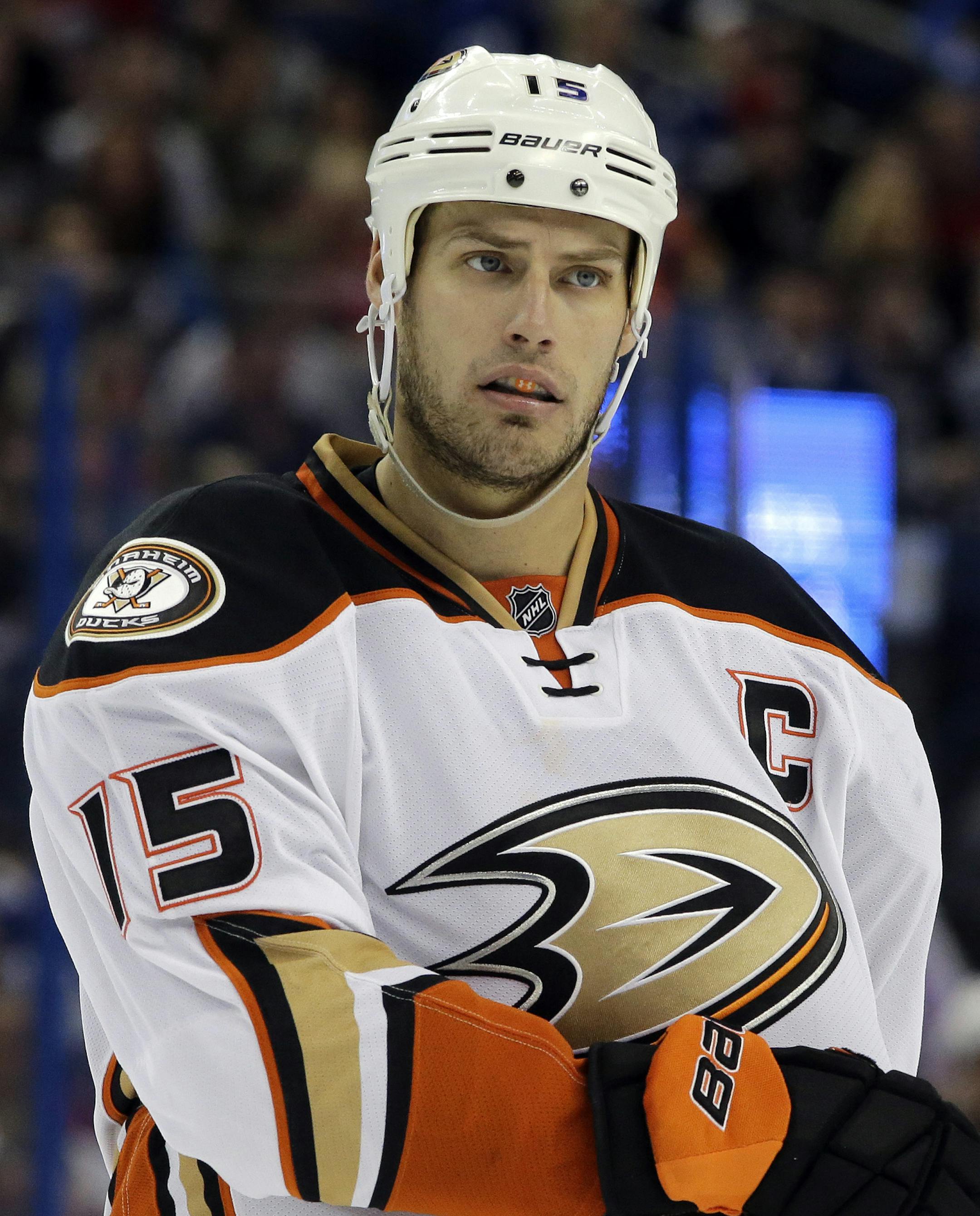 Anaheim Ducks center Ryan Getzlaf during the third period of an NHL hockey game against the Tampa Bay Lightning Sunday, Feb. 8, 2015, in Tampa, Fla. (AP Photo/Chris O'Meara) ORG XMIT: OTKCO101