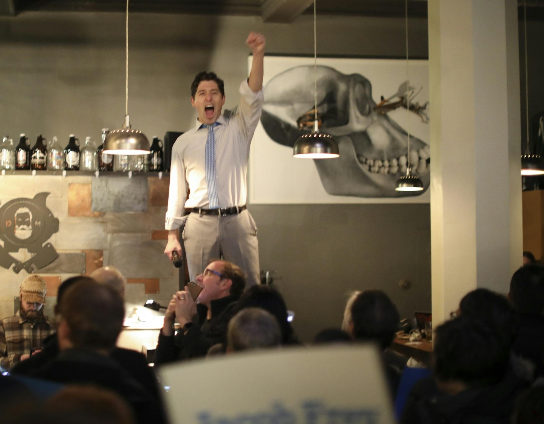 Standing atop the bar in a packed Dangerous Man Brewing Co. taproom, Jacob Frey fired up the crowd before he announced that he was seeking the job of Mayor of Minneapolis.