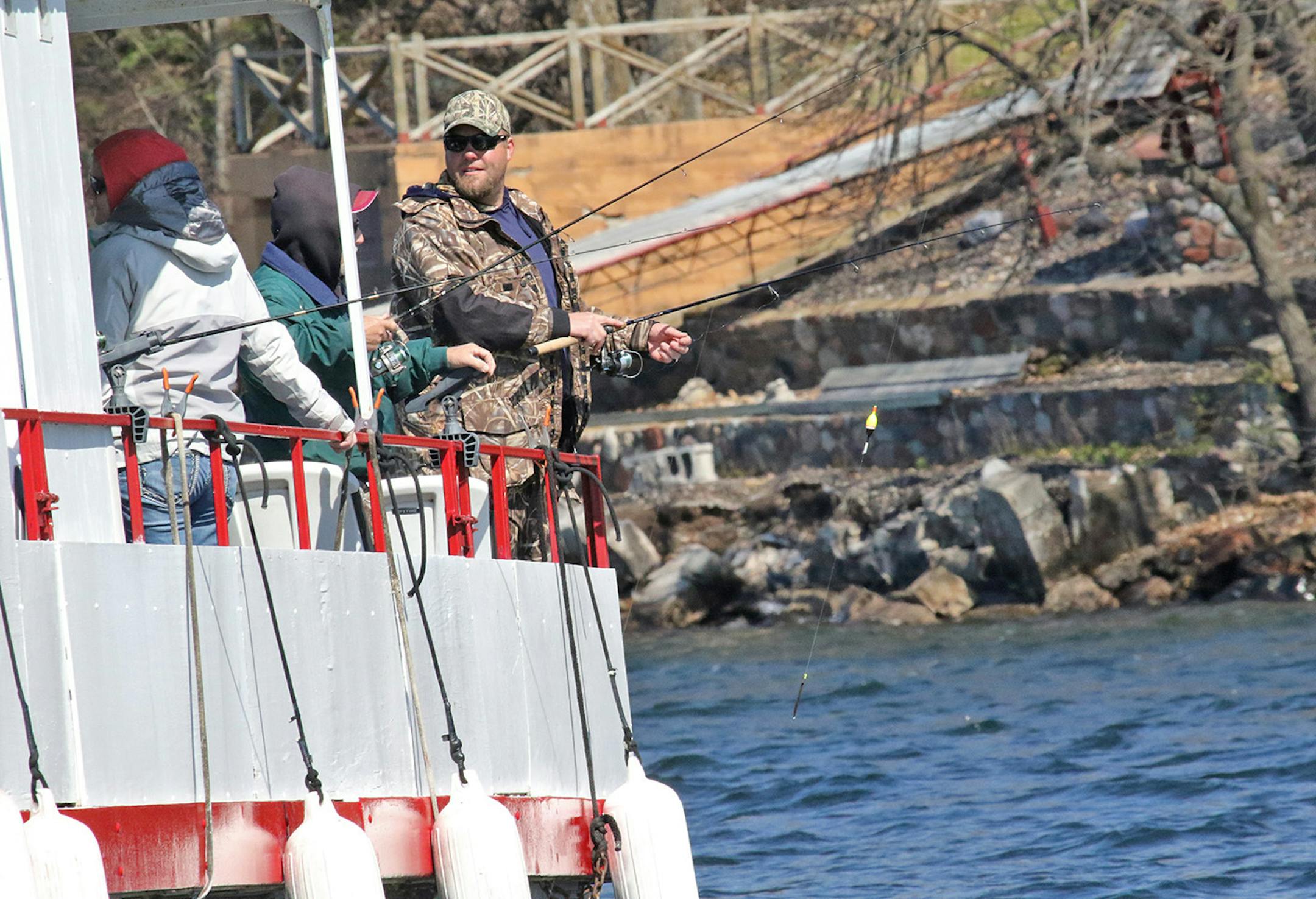 Walleye fishing was extremely slow Saturday morning in the southeastern corner of Mille Lacs. Veterans of the lake blamed cold water termperatures that ranged from 44 to 47 degrees. Here, anglers on a launch boat in the shallows of Isle Bay caught nothing.