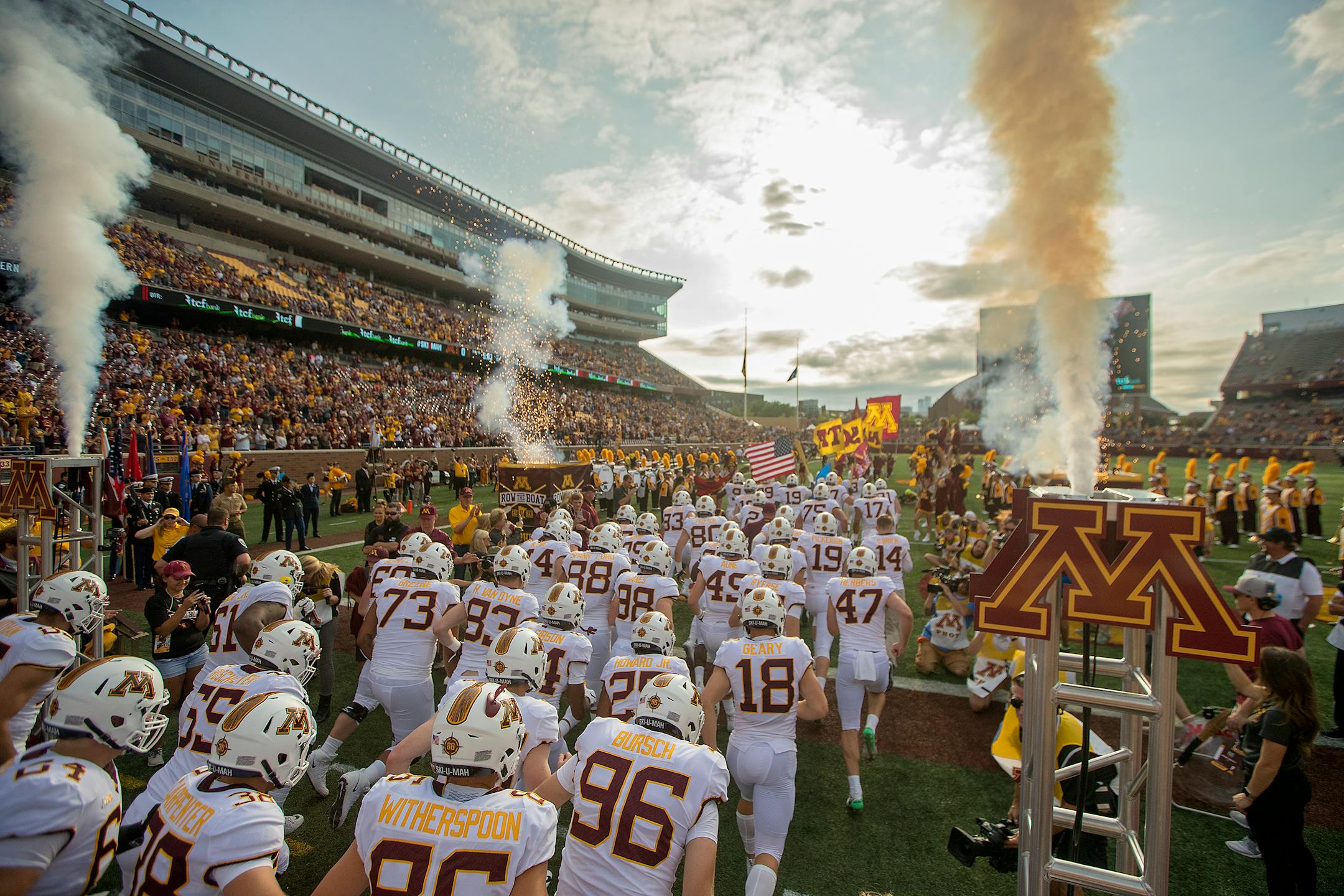 The Gophers made their way out onto the field let by coach P. J. Fleck before their opener against New Mexico State.