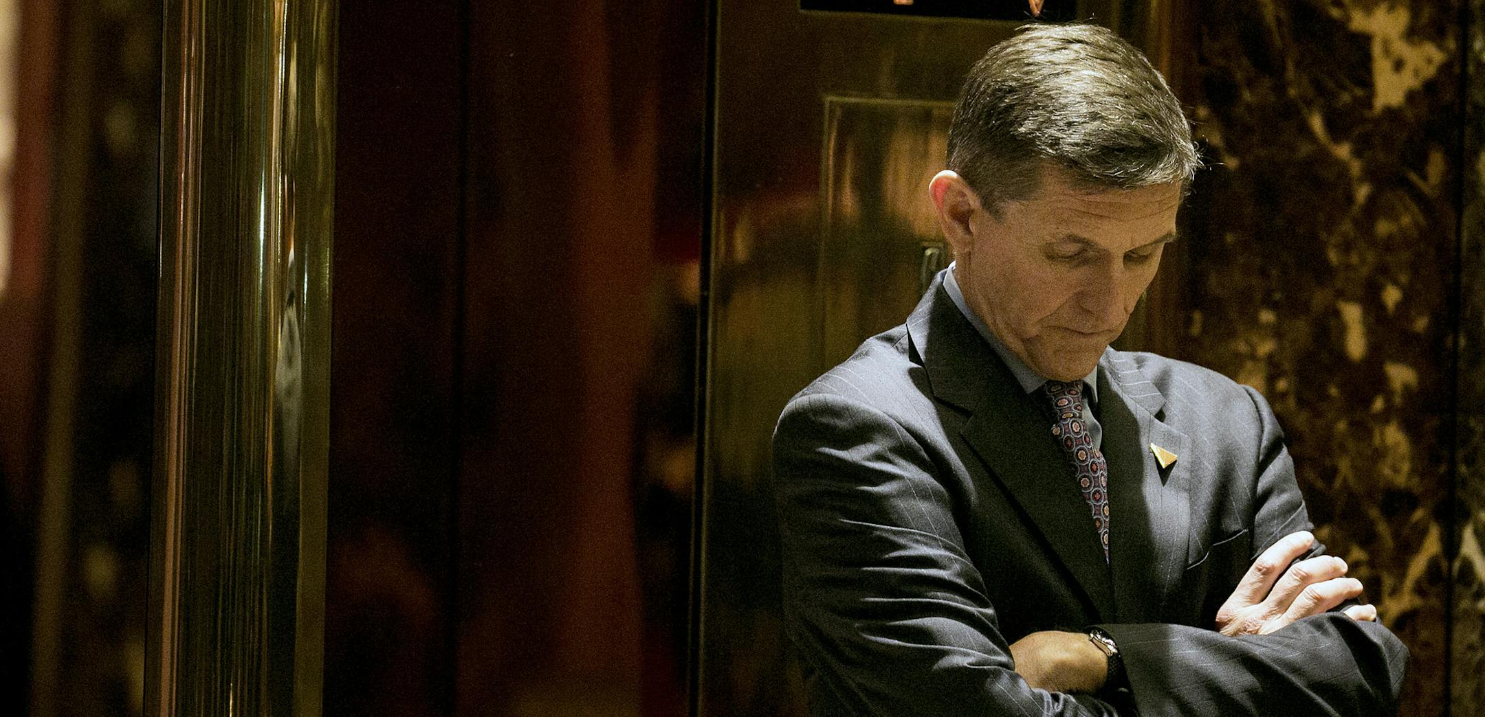 FILE &#xf3; Retired Lt. Gen. Michael Flynn, then President-elect Donald Trump&#xed;s choice for National Security Adviser, in the lobby of Trump Tower in New York on Dec. 12, 2016. Flynn is expected to plead guilty on Dec. 1, 2017, to lying to the FBI about a conversation with the Russian ambassador in December 2016. (Sam Hodgson/The New York Times)