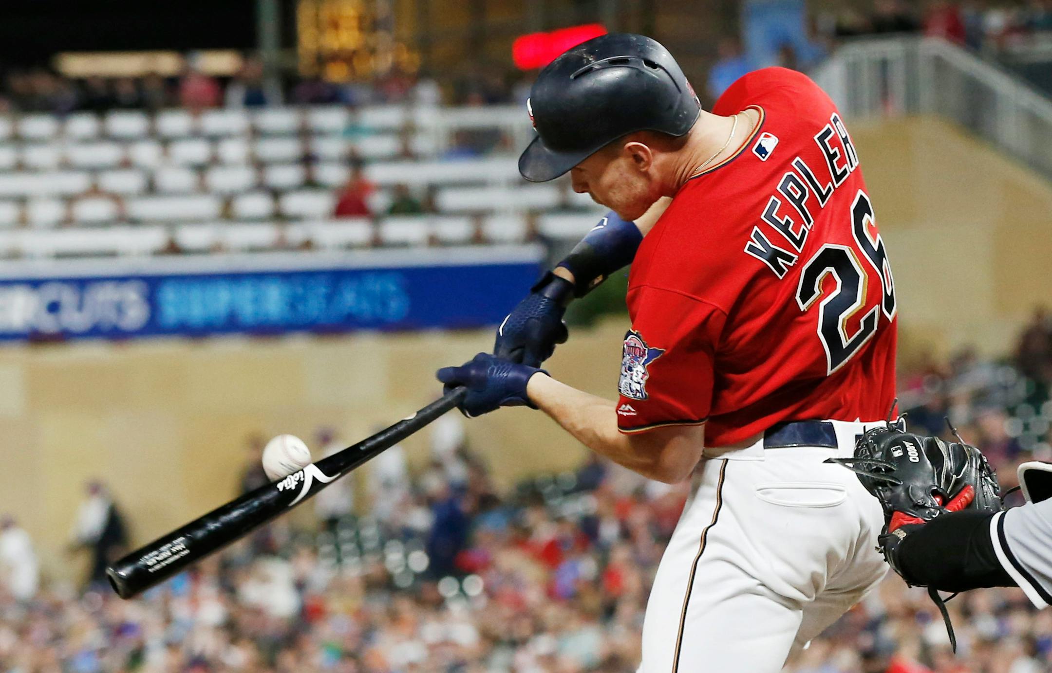 The Twins' Max Kepler hit a two-run single to right field off White Sox pitcher Jace Fry during the fifth inning