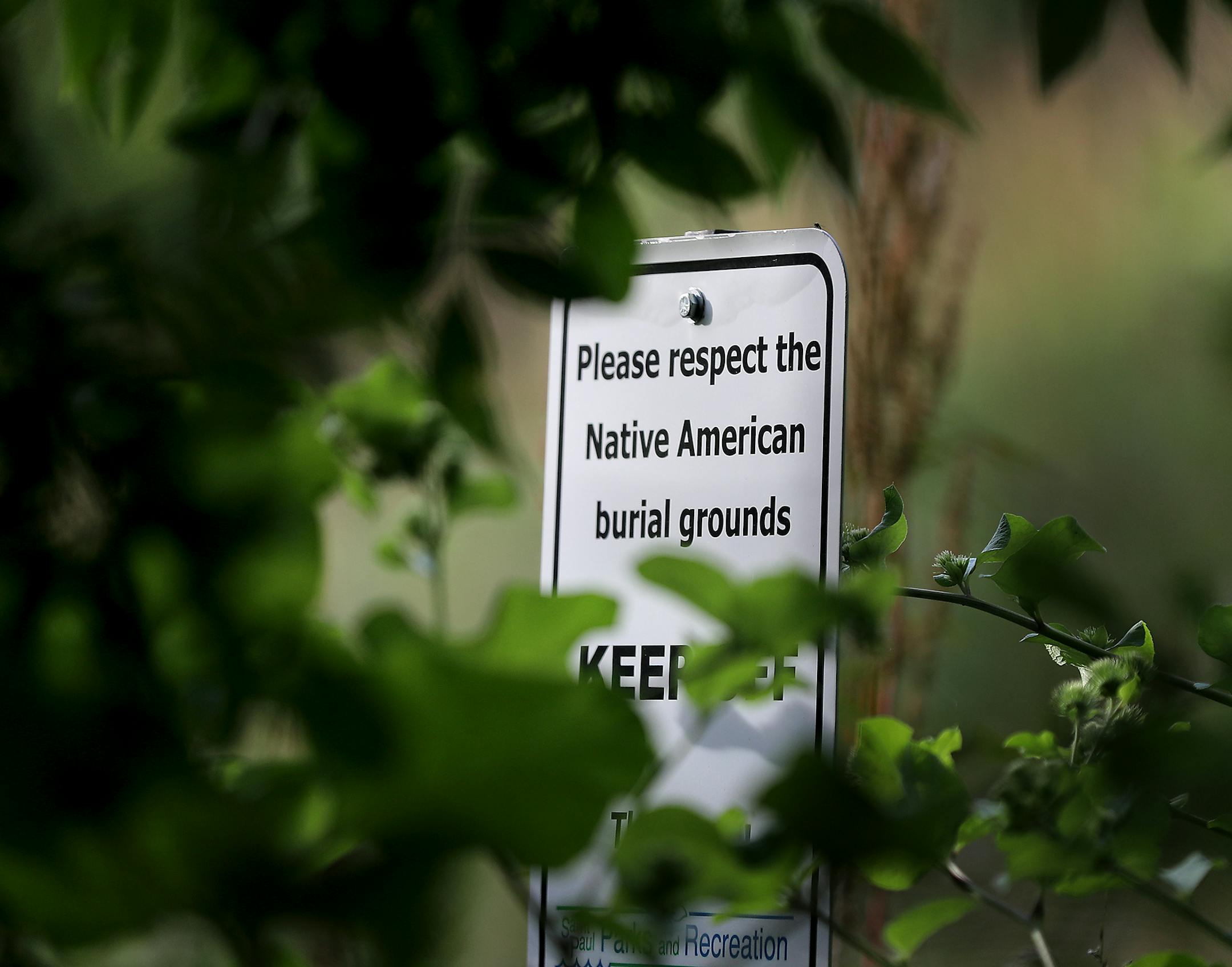 I sign in Indian Mounds Park, a Native American burial ground, Wednesday, July 17, 2019, in St. Paul, MN.] DAVID JOLES • david.joles@startribune.com A group of neighbors are against a plan to move a trail away from St. Paul's Indian Mounds Park. They say the move, while seeking to treat the former Native American burial ground with respect, goes too far and ignores those who want to preserve full access to the river bluff and its vistas of St. Paul.**Ann Prim,cq