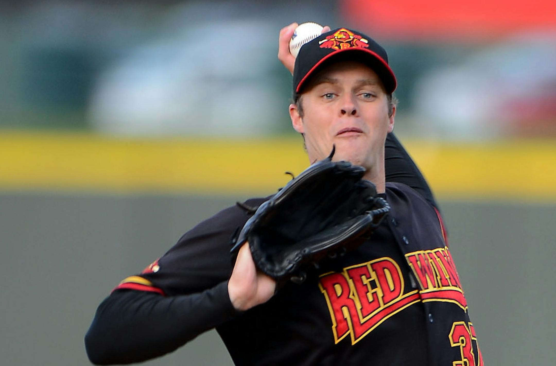 Rochester Red Wings pitcher Andrew Albers #37 during a game against the Durham Bulls on May 17, 2013 at Frontier Field in Rochester, New York. Rochester defeated Durham 11-6. (Mike Janes/Four Seam Images via AP Images) ORG XMIT: NYWWP