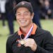Amateur player, Viktor Hovland, of Norway, posses with the low amateur medal at the U.S. Open Championship golf tournament Sunday, June 16, 2019, in P