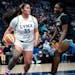 Lynx rookie Alissa Pili (35) catches the ball during a preseason game against the Sky at Target Center on Friday. The game was not televised by the WN