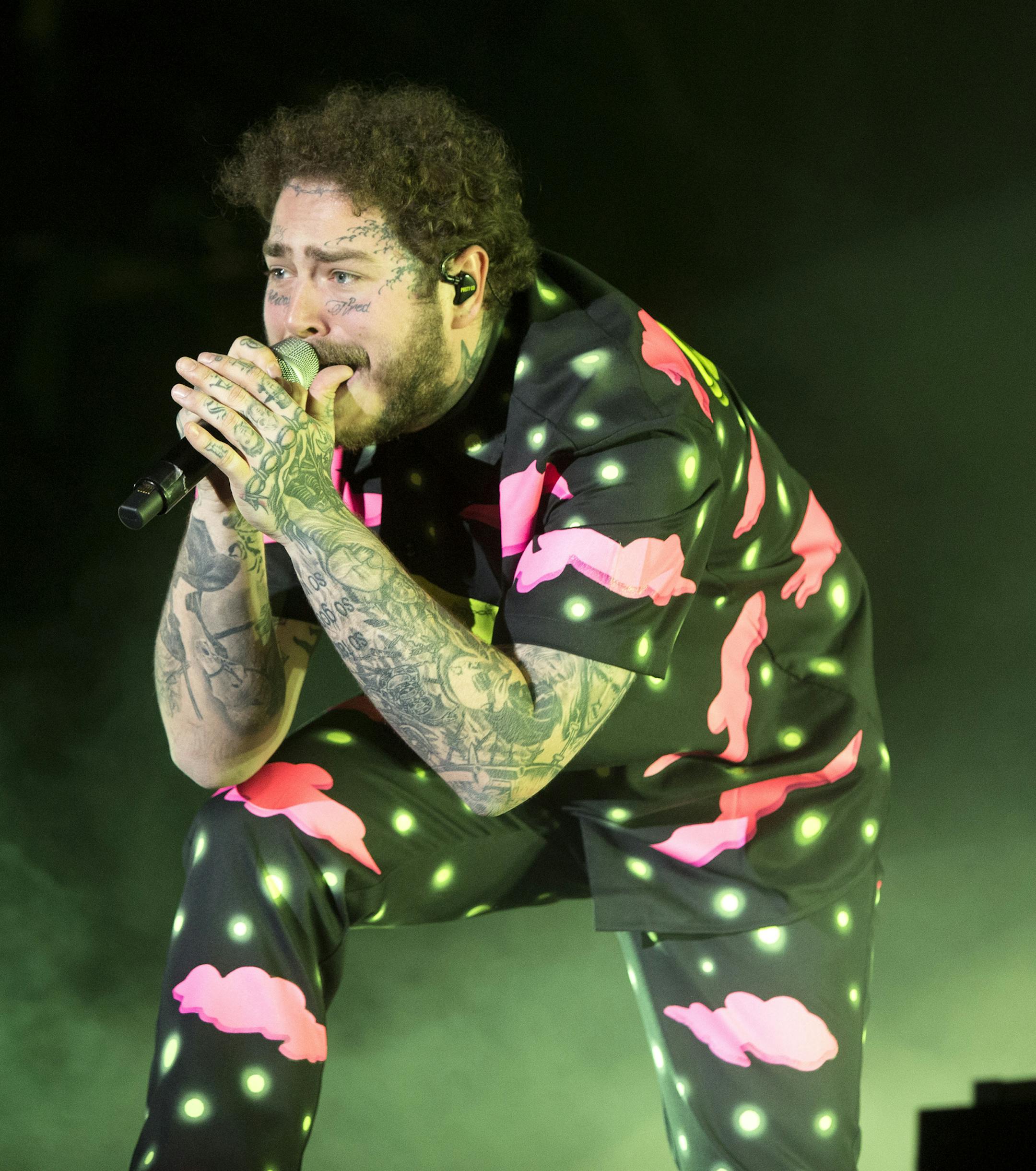 Post Malone performs on Day 3 of the 2019 Firefly Music Festival at The Woodlands on Sunday, June 23, 2019, in Dover, Del. (Photo by Owen Sweeney/Invision/AP)