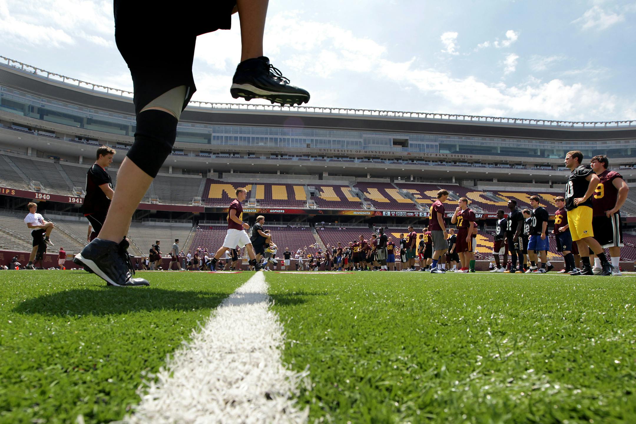 High school juniors-to-be attended the University of Minnesota's Elite Junior football camp at TCF Bank Stadium on Sunday. Gophers coach Jerry Kill urged the players to focus on details. Photos by Courtney Perry, Special to the Star Tribune