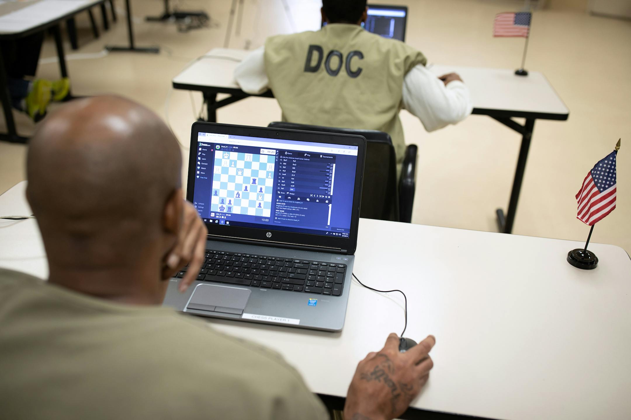 Cook County Jail detainees compete in a round-robin chess tournament against prisoners and detainees from around the world, at the Cook County Jail Division 11, Monday, Aug. 5, 2019 in Chicago. (E. Jason Wambsgans/Chicago Tribune/TNS) ORG XMIT: 1383546 ORG XMIT: MIN1908071119430921