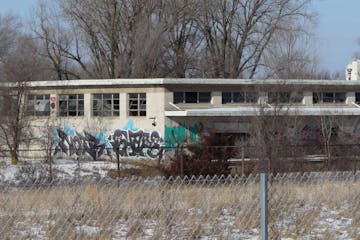 Taggers have gotten to one of the few remaining buildings on the TCAAP site, which may become a welcome center that tells the story of the area's hist