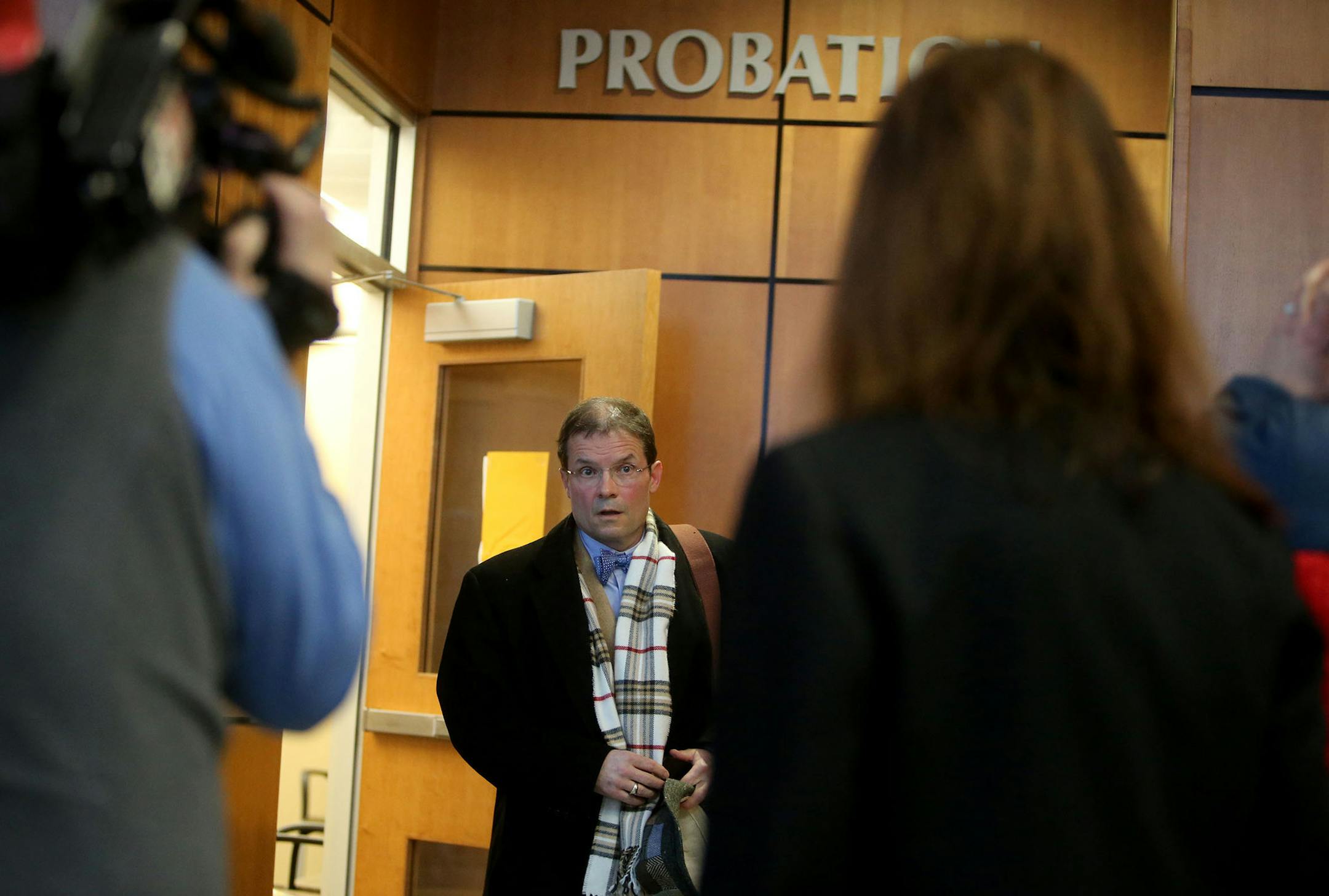 Former University of Minnesota quarterback Philip Nelson pleaded guilty Wednesday morning to fifth-degree assault in a late-night fight last May that left Isaac Kolstad with serious brain injuries and derailed the football player‚Äôs promising athletic career. Here, Nelson's attorney Jim Fleming emerges from the probation office to address media members at the Blue Earth County Justice Center Wednesday, Jan. 21, 2015, in Mankato, MN.](DAVID JOLES/STARTRIBUNE)djoles@startribune.c