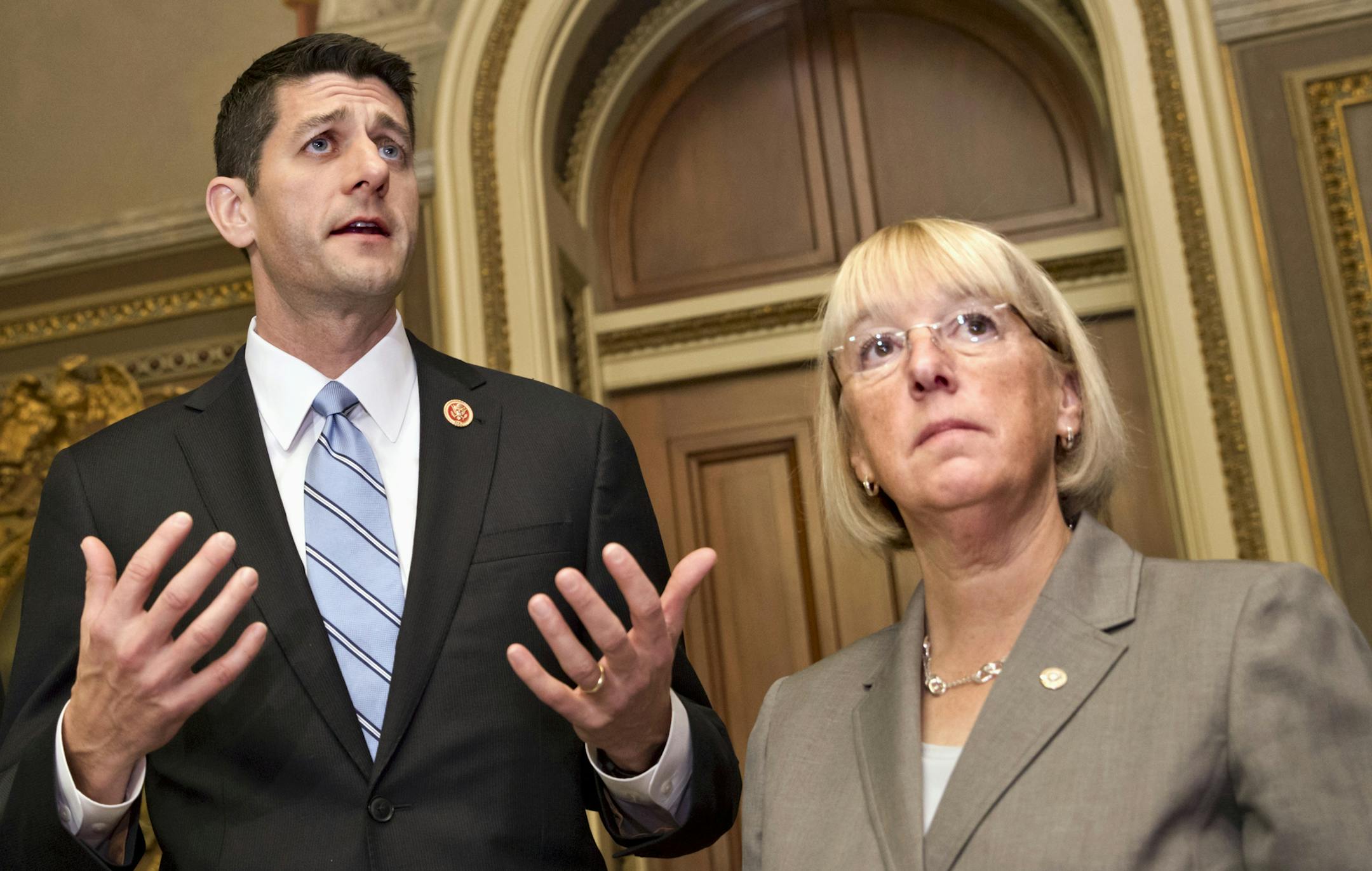 House Budget Committee Chairman Rep. Paul Ryan, left, R-Wis., and Senate Budget Committee Chair Sen. Patty Murray, D-Wash.