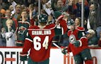 Wild left winger Thomas Vanek, right, celebrated with teammate Mikael Granlund after Vanek's breakaway goal during the second period against the Winni