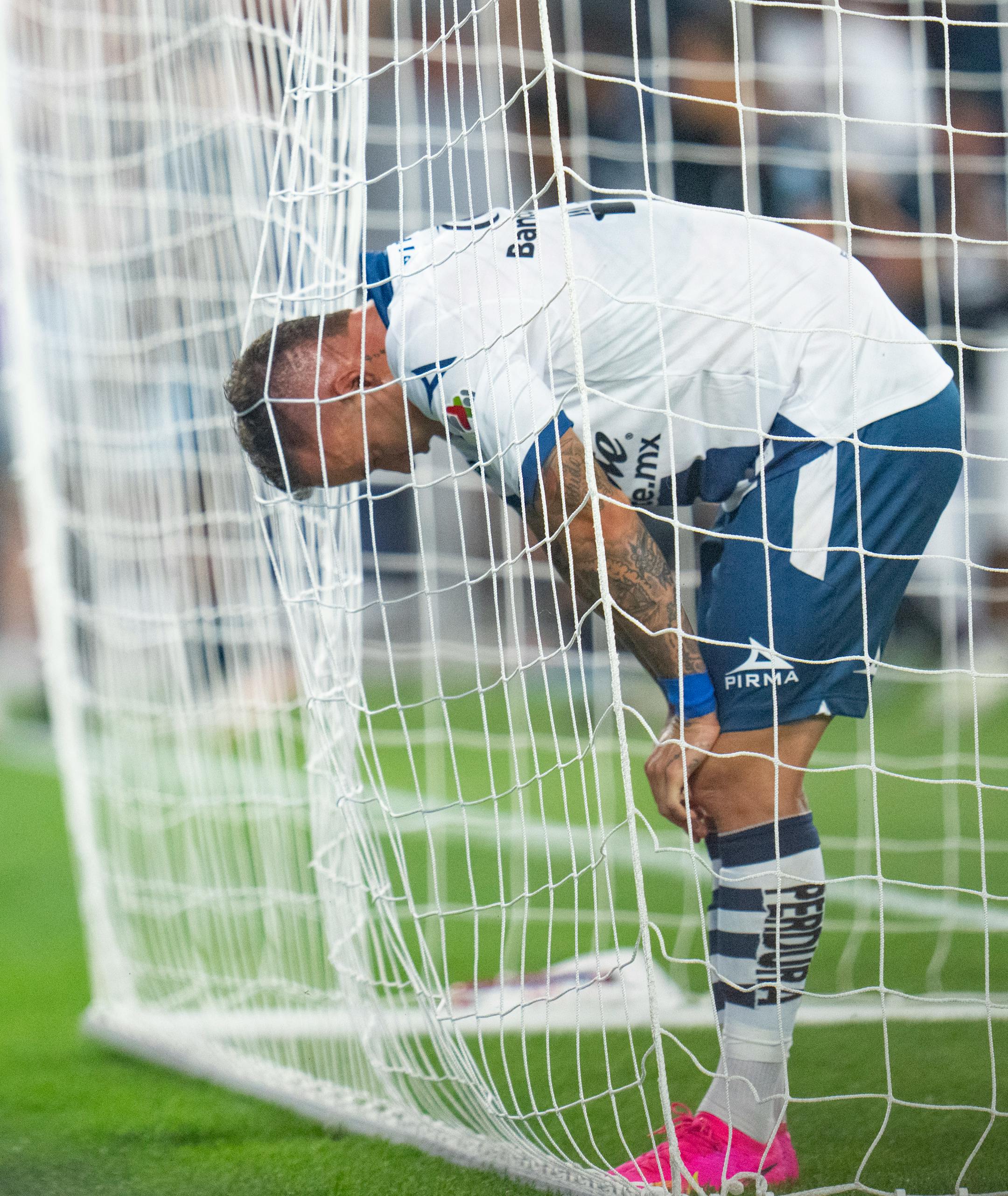 Puebla forward Gustavo Ferrareis reacts after surrendering a goal to Minnesota United midfielder Emanuel Reynoso in the second half of a Leagues Cup match Sunday night.