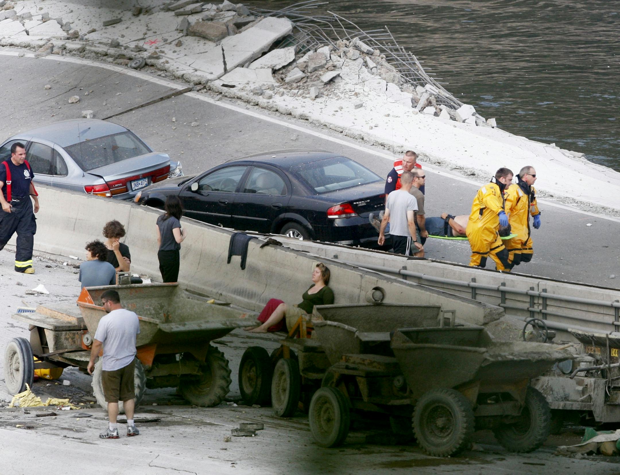A portion of the I-35W bridge over the Mississippi River collapsed during the evening rush hour in Minneapolis, Minnesota, Wednesday, August 1, 2007.