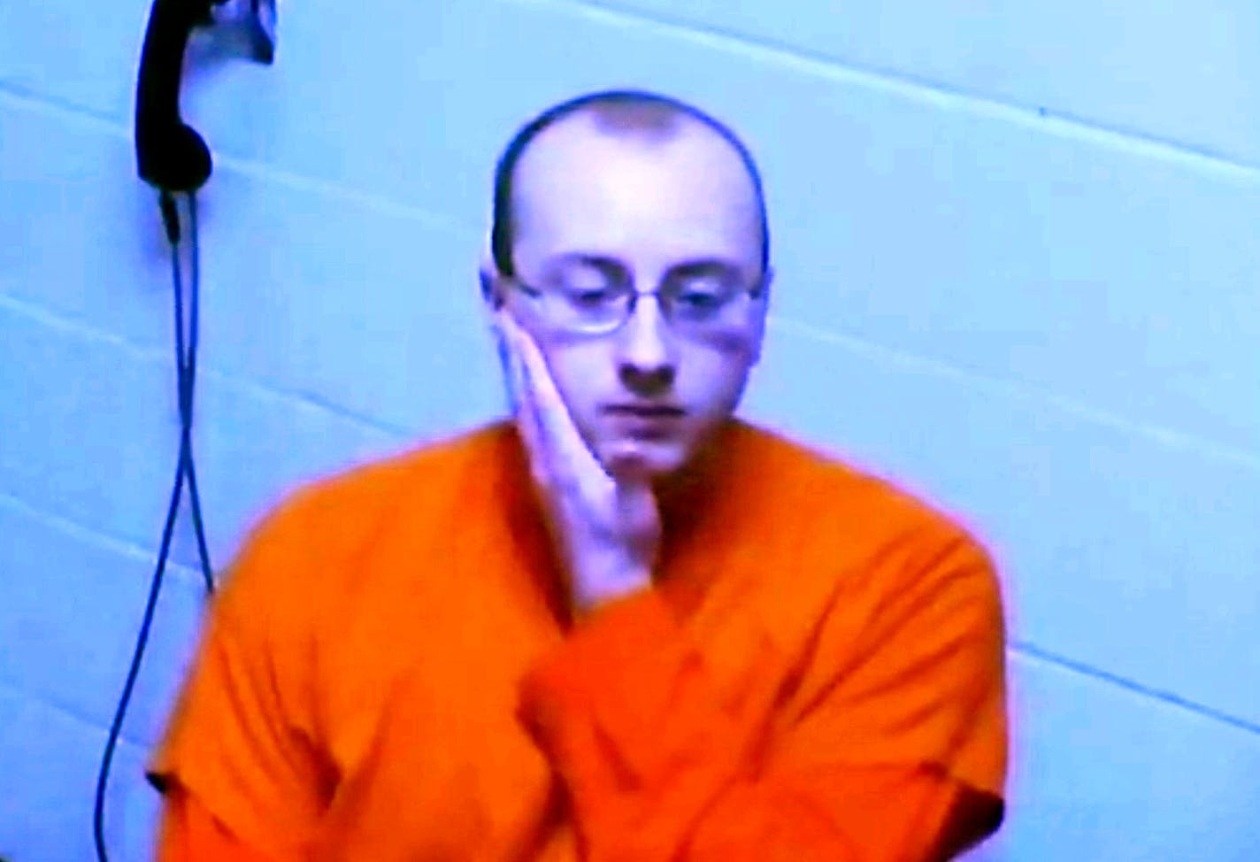 In this image made from a pool video by KSTP-TV, Jake Thomas Patterson, 21, who is accused of abducting 13-year-old Jayme Closs and holding her captive for three months, makes his initial court appearance Monday, Jan 14, 2019, via video feed from the Barron County jail during his bond hearing in Barron, Wis. Judge James Babler set his bail at $5 million. (KSTP-TV via AP, Pool) ORG XMIT: MER862e2e5ad4ed6907322391e6205d9