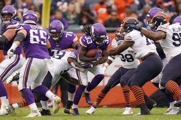 Vikings running back Dalvin Cook found little room to run Sunday against the Bears, gaining only 35 yards in 14 carries in the 16-6 loss.