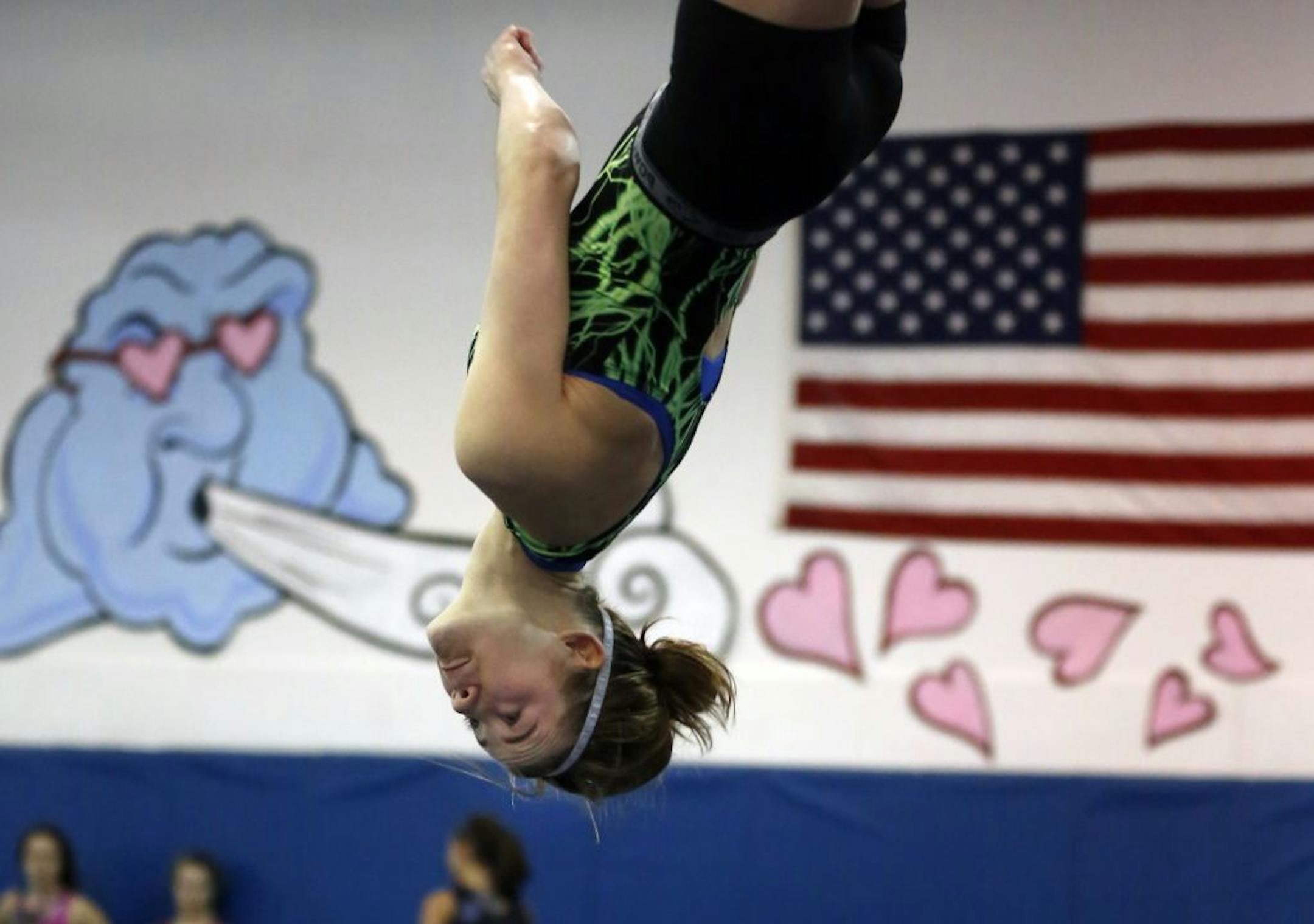 At the Northfield Gymnastics Center, Northfield sophomore gymnast Bailey DuPay works on her routines.