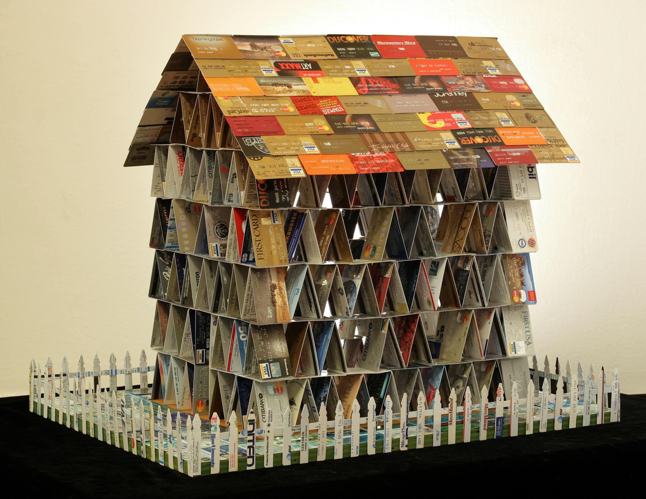 Beth Grossman's "House of Cards," 2004, Plastic credit cards, 24 x 30 x 22 in. Provided image