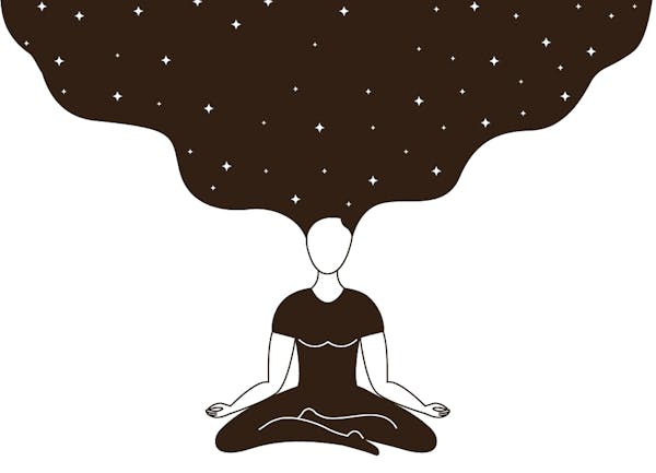 Woman meditating in a lotus position on a white background. Vector illustration.
