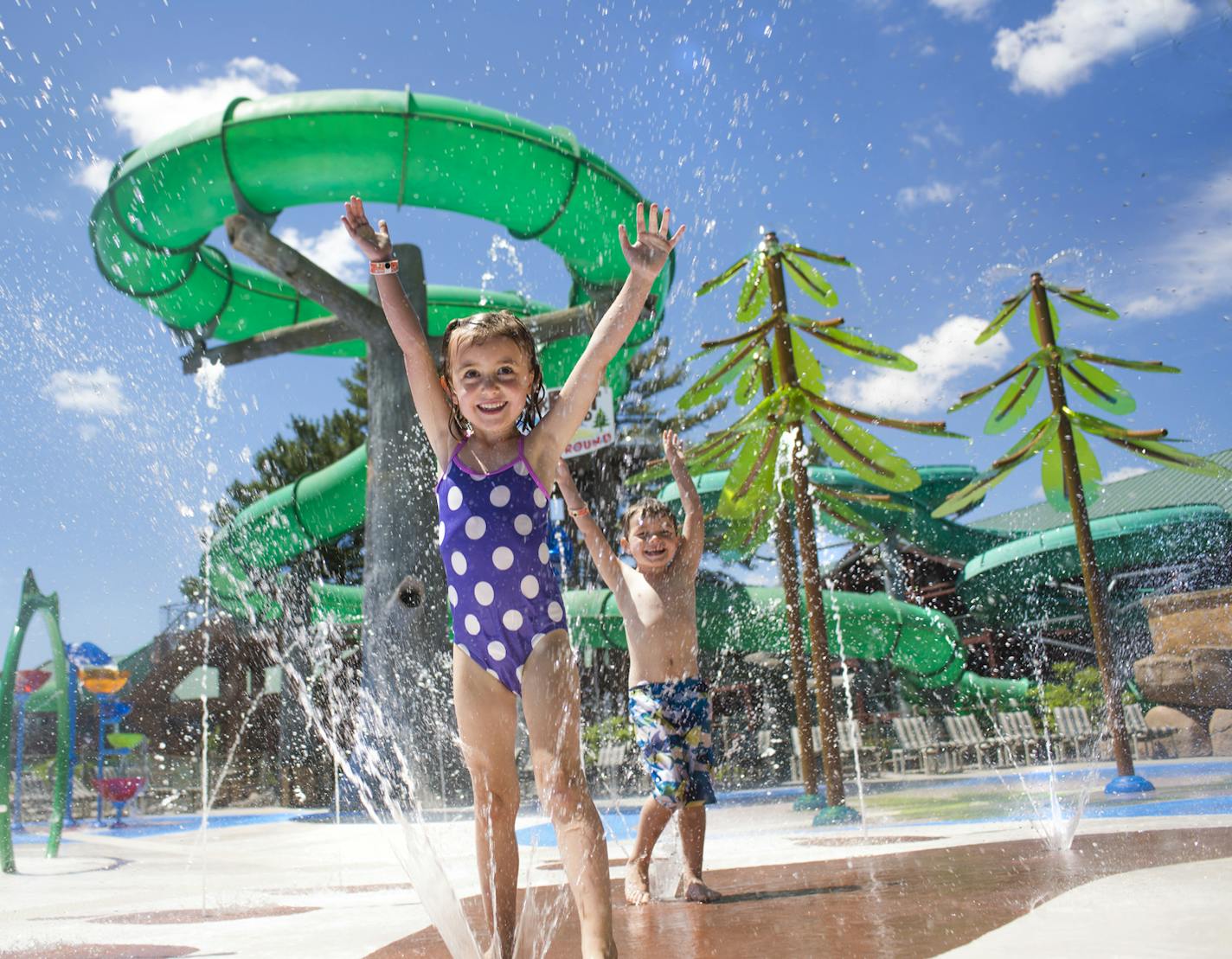 Children frolick at the new "sprayground" at Wilderness Resort in the Wisconsin Dells. ] Photo courtesy of Wilderness Territory.