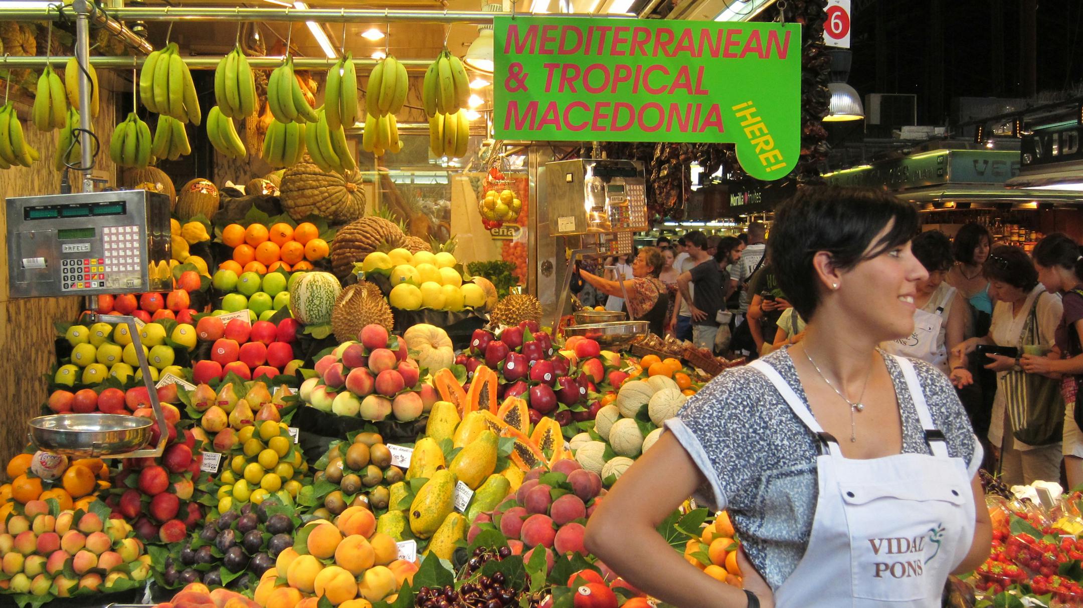 The Boqueria Market sells local produce and exotic specialty items, such as fruit from Southeast Asia. Wesley K.H. Teo