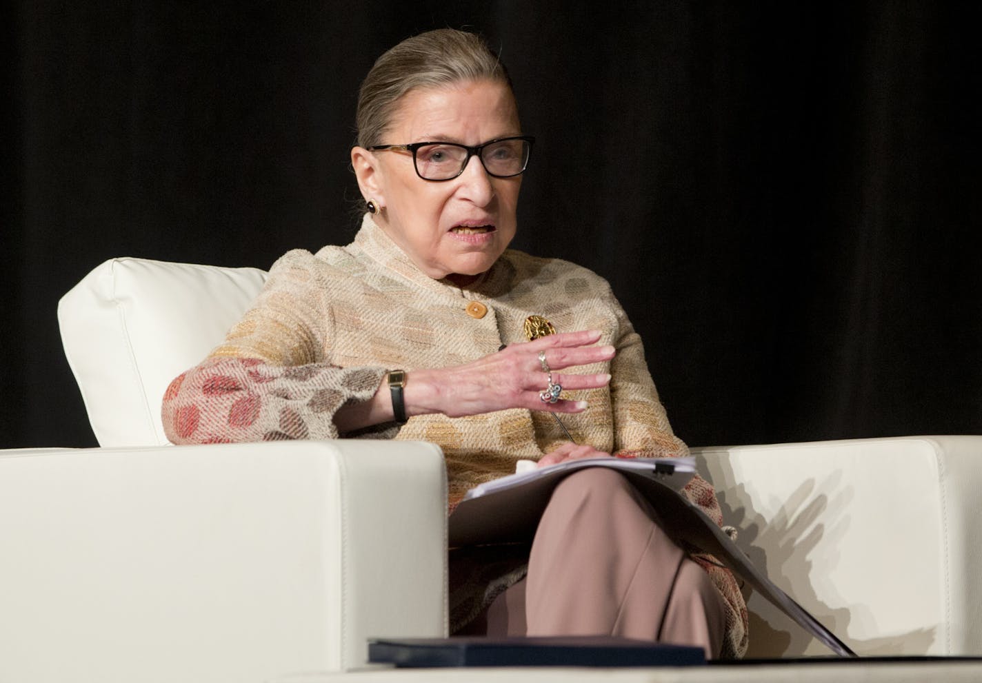 Supreme Court Justice Ruth Bader Ginsburg takes part in a discussion at the U.S. Court of Appeals Second Circuit Judicial Conference on Thursday, May 26, 2016, in Saratoga Springs, N.Y.