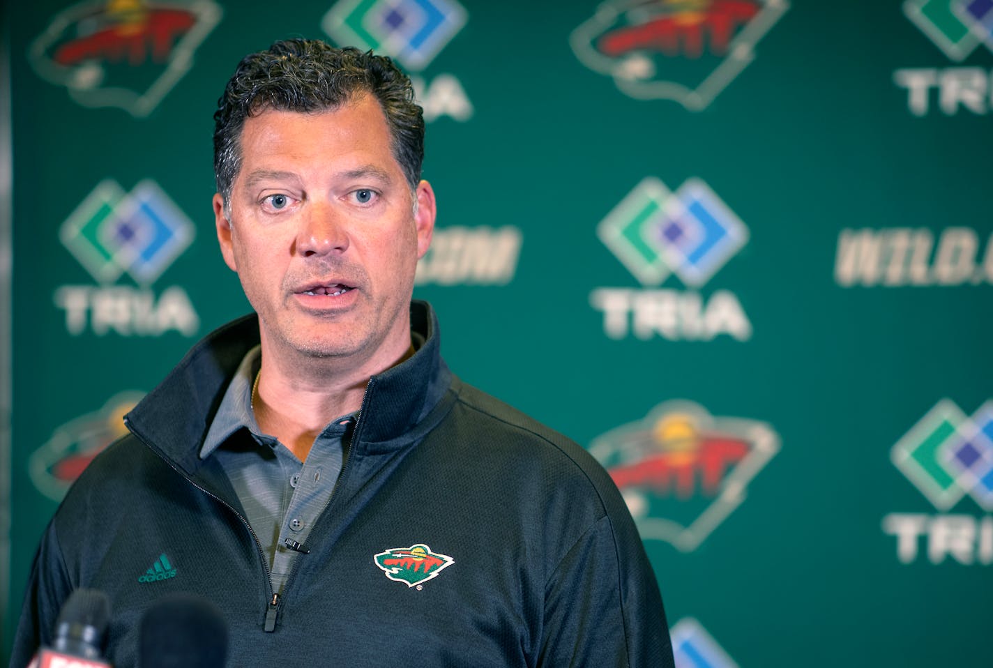 "It's a tough day," said Wild General Manager Bill Guerin after releasing Ryan Suter and Zach Parise during a press conference, Tuesday, July 13, 2021 in St. Paul, MN. ] ELIZABETH FLORES • liz.flores@startribune.com