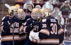 Notre Dame celebrated their win against Minnesota. ] LEILA NAVIDI • leila.navidi@startribune.com