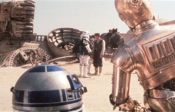 R2-D2 and C-3PO in the original 1977 movie "Star Wars."