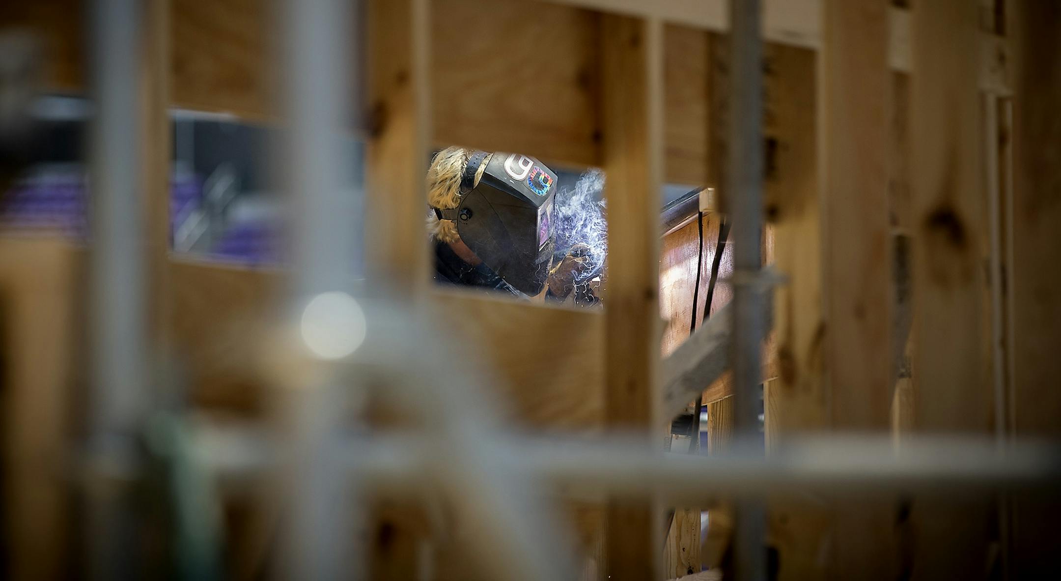 Construction crew worked on assembling different courses for the upcoming X Games that will be held in the US Bank Stadium, Friday, June 30, 2017 in Minneapolis, MN.