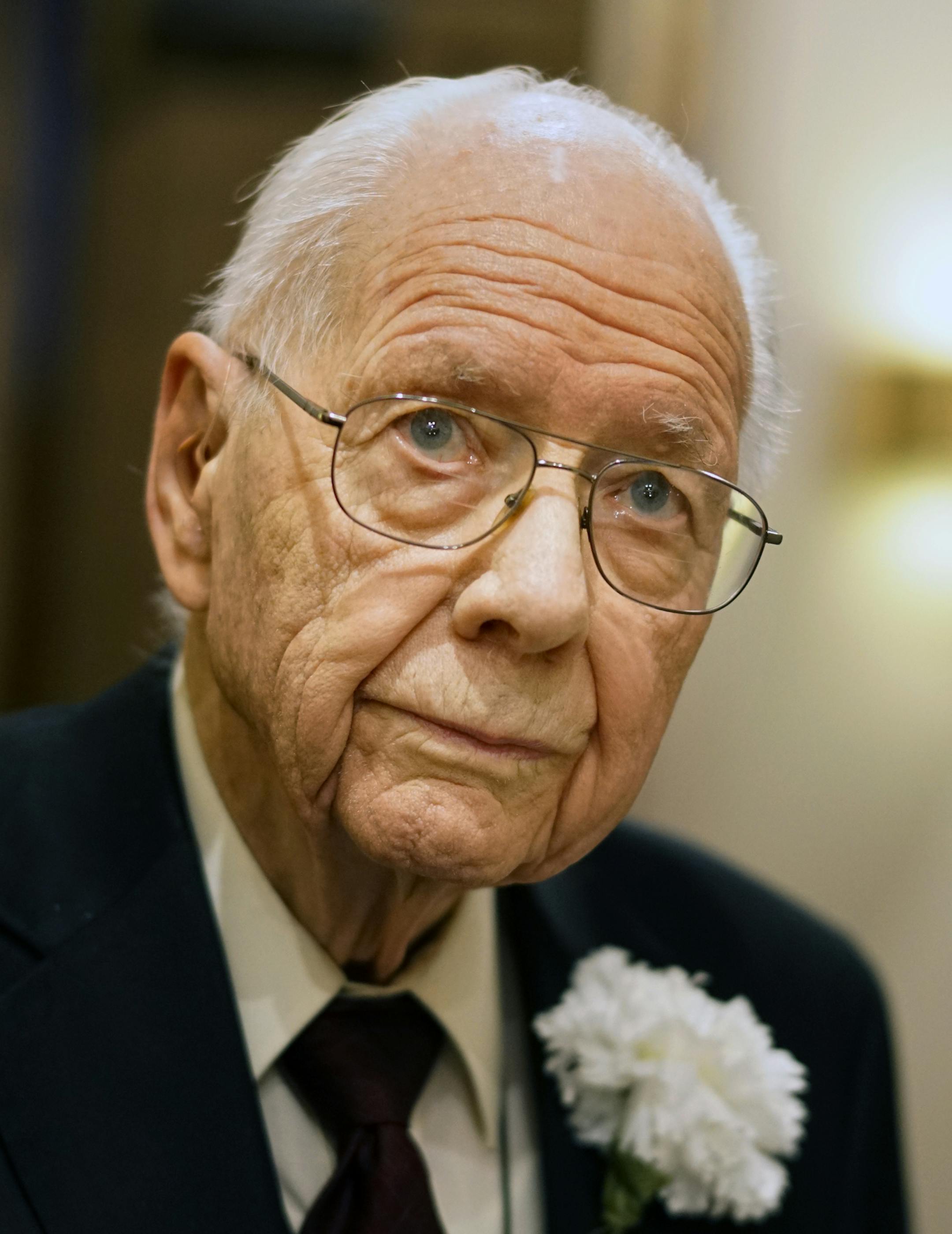 Bill Pilgram truly takes great pleasure in meet his fellow parishioners on Sunday. He has also put in countless hours on various maintenance projects at this church.] Bill Pilgram will be recycling at this church and hanging out with his friends. Feature on 101-year old usher RICHARD TSONG-TAATARII ¥ richard.tsong-taatarii@startribune.com