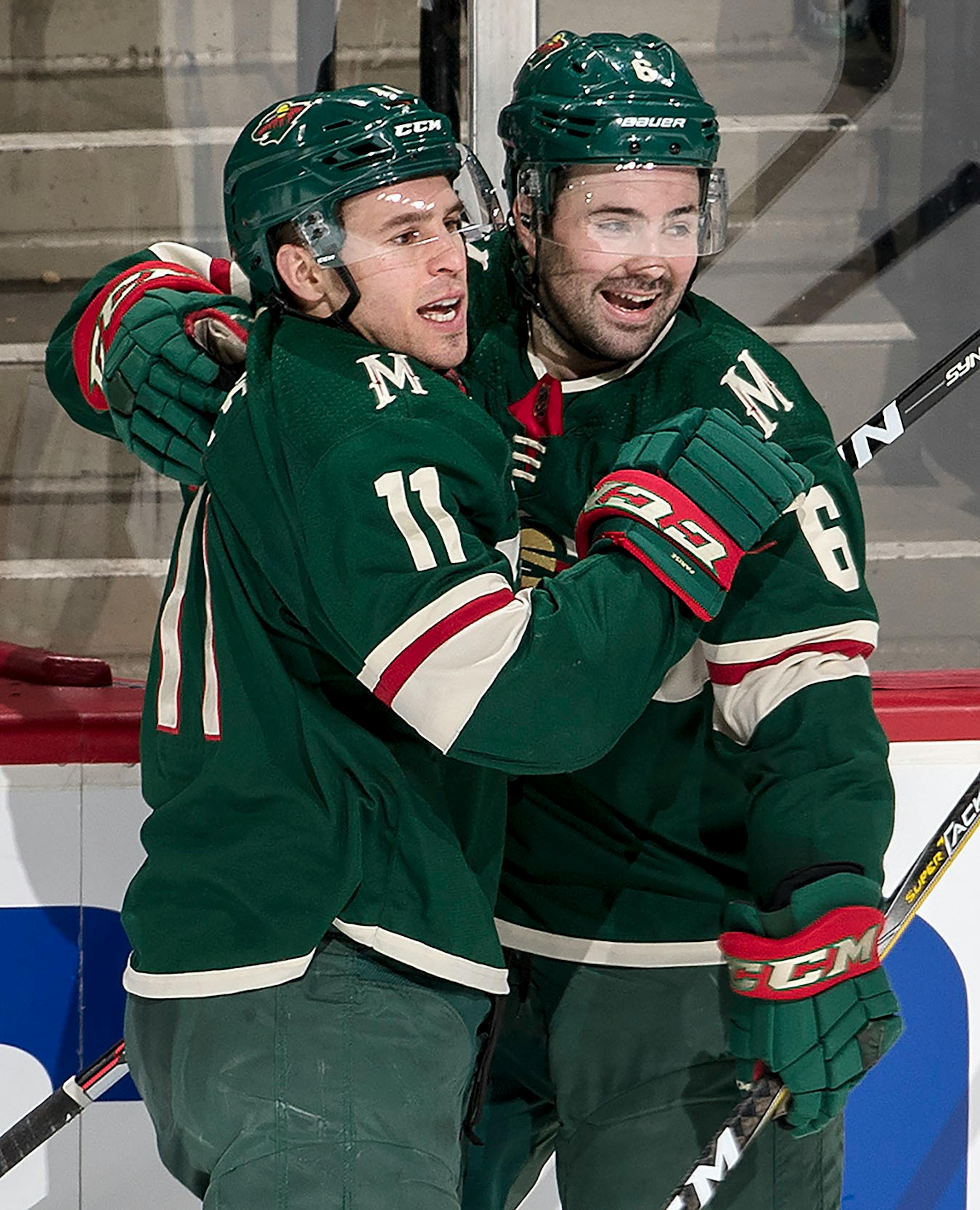 Zach Parise (11) and Ryan Murphy (6) celebrated a Parise goal in the second period.