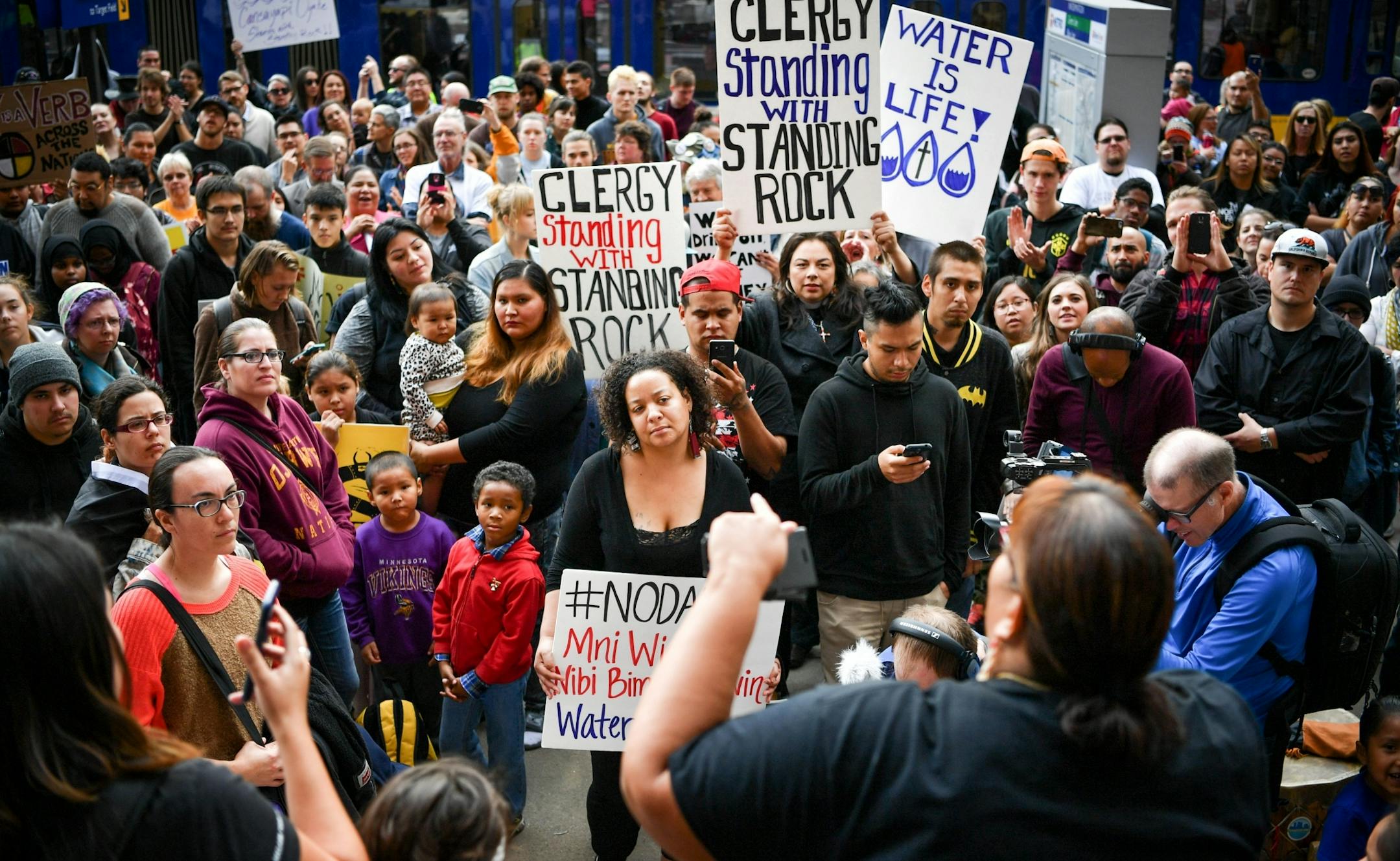 Protesters outside Minneapolis City Hall were angered that Hennepin County Sheriff deputies were participating in Standing Rock where Native People are fighting the pipeline.