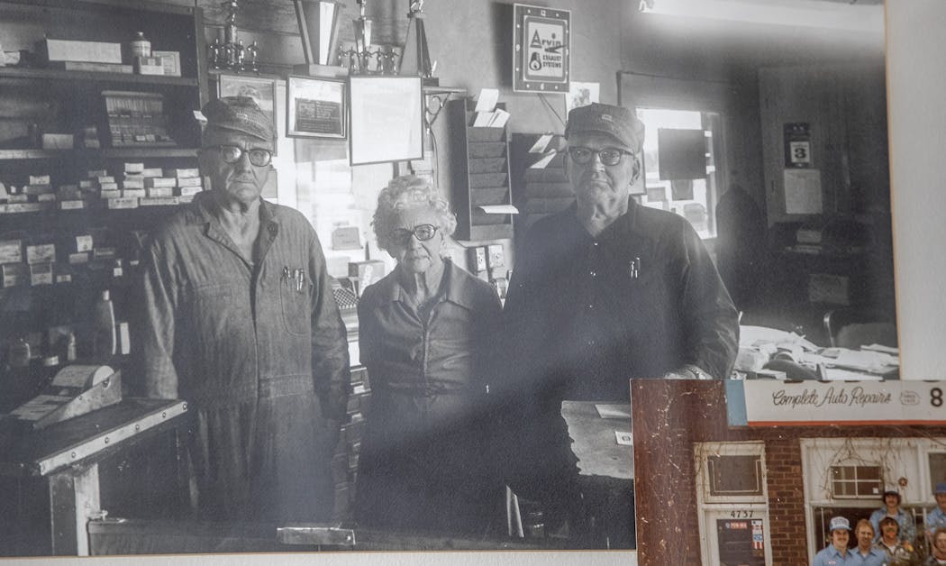 Inside, old photos, such as this one of the original owners, adorn the walls.