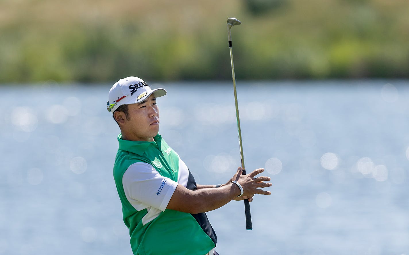 Hideki Matsuyama watches his shot on the 17th hole during the 2022 R. S. Hughes Championship Pro-Am, in Blaine, Minn., on Wednesday, July 20, 2022. ] Elizabeth Flores • liz.flores@startribune.com