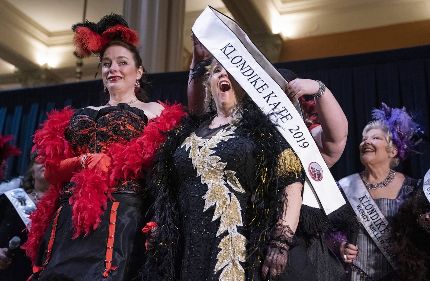 Sheryl Williams, right, is named Klondike Kate 2019 as the other contestant Shelley Pabst stands next to her. There were only two contestants in this year's contest