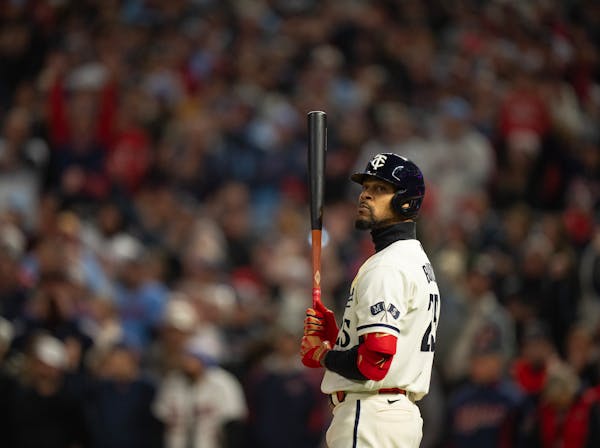 Twins designated hitter Byron Buxton prepared to bat in the eighth inning in Game 4 of the American League Division Series. Buxton was limited to 85 g