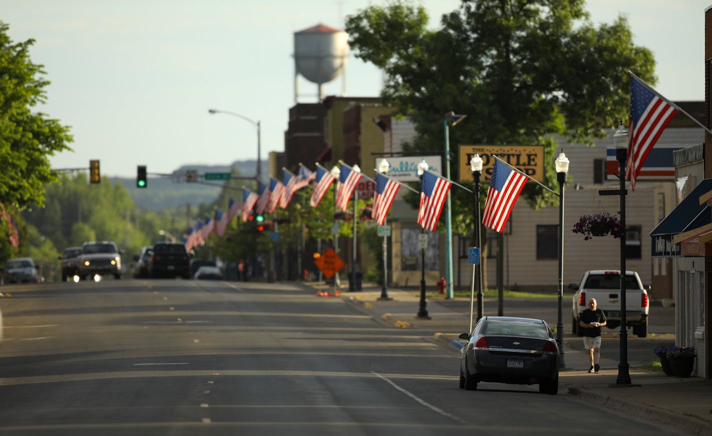 Hibbing's First Avenue was decorated with American flags for Flag Day and July 4th.